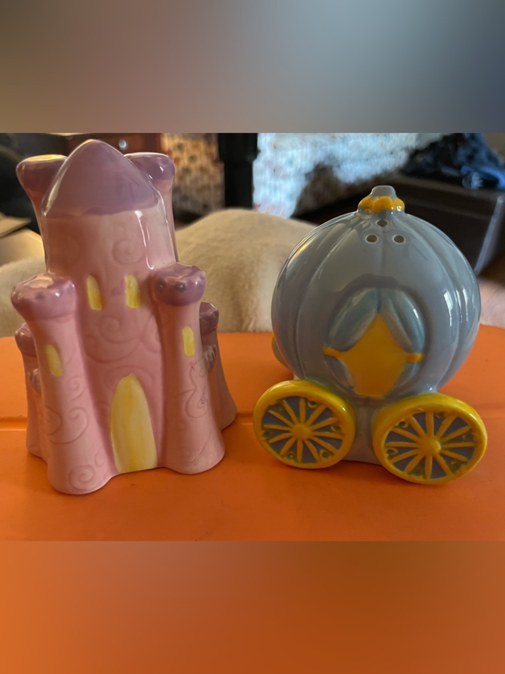 NWOT Disney Cinderella salt & pepper shakers blue carriage pink castle decor